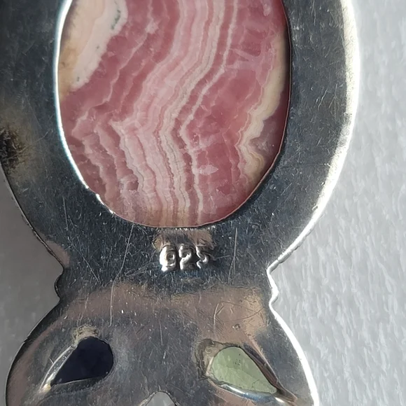 Sterling Silver Rhodochrosite with Amethyst and Peridot Pendant - Picture 8 of 8